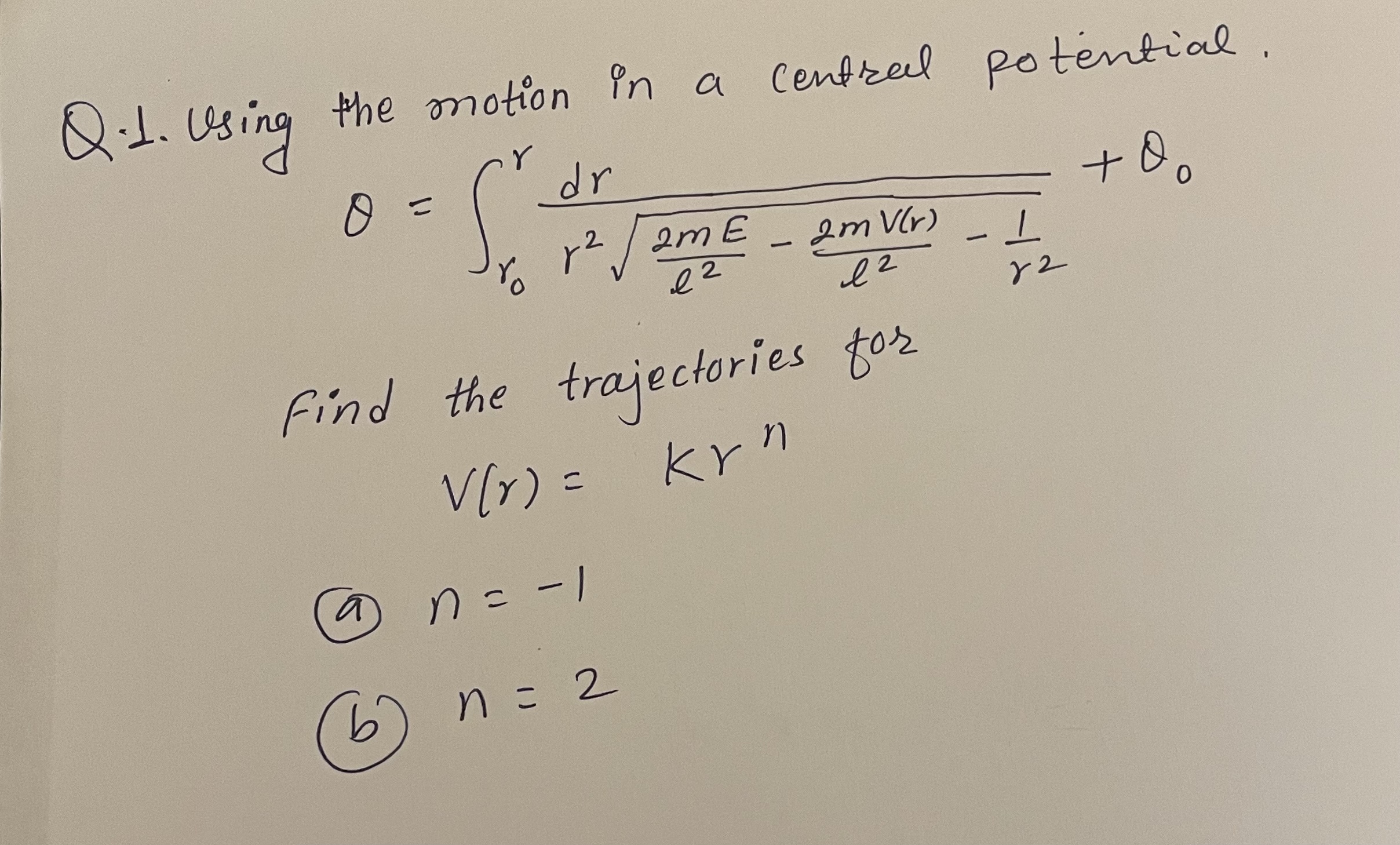 Q.1. ﻿Using The Motion In A Central | Chegg.com