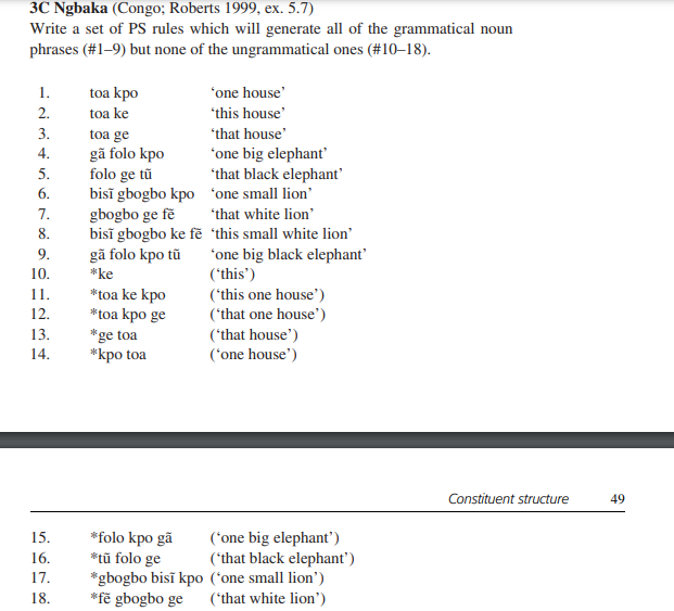 3C Ngbaka (Congo; Roberts 1999, ex. 5.7) Write a set | Chegg.com