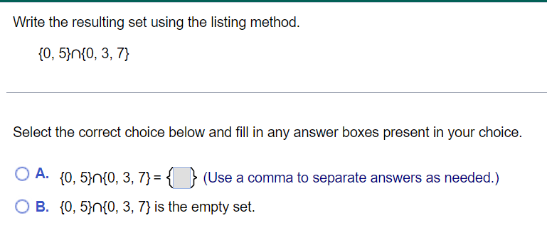 Solved Write the resulting set using the listing method. {0, | Chegg.com