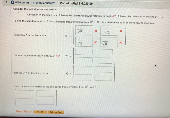 Solved 3 0 16 Points Previous Answers Poolelinalg4 Chegg Com