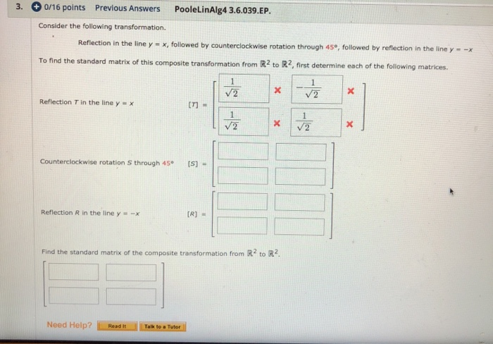 Solved 3 0 16 Points Previous Answers Poolelinalg4 3 6 0 Chegg Com