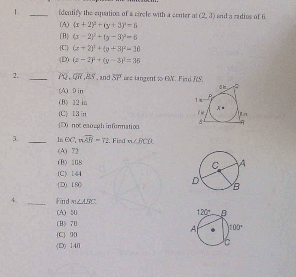 Solved Identify the equation of a circle with a center at | Chegg.com