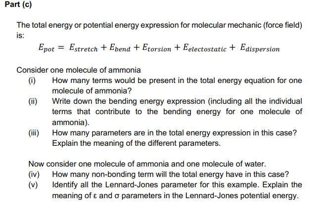 Part (c) The total energy or potential energy | Chegg.com