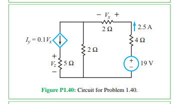 Solved 20 t2.5 A 4Ω 2Ω 19 V Figure P1.40: Circuit for | Chegg.com