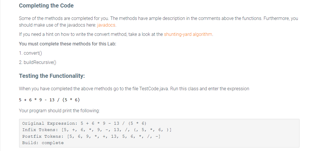 Expression Trees This lab includes the following java | Chegg.com