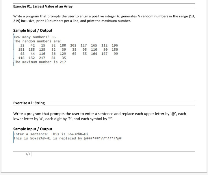 Solved Exercise #1: Largest Value of an Array Write a | Chegg.com