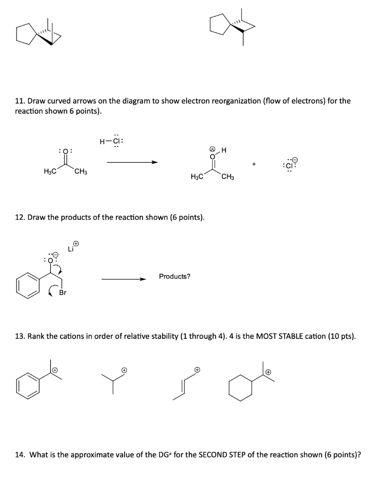 11. Draw curved arrows on the diagram to show electron reorganization (flow of electrons) for the reaction shown 6 points).
1