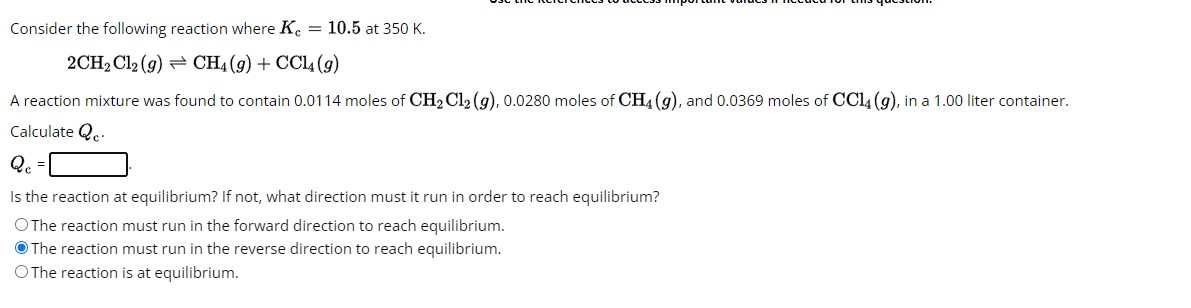 Solved Consider the following reaction where Kc=10.5 at 350 | Chegg.com