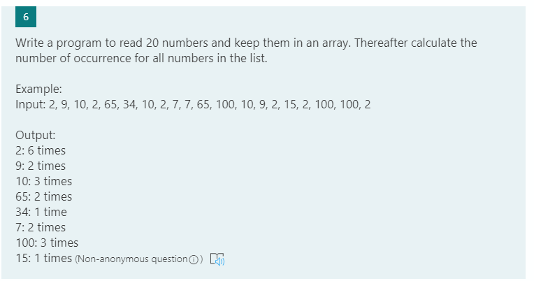 Solved 6 Write a program to read 20 numbers and keep them in | Chegg.com