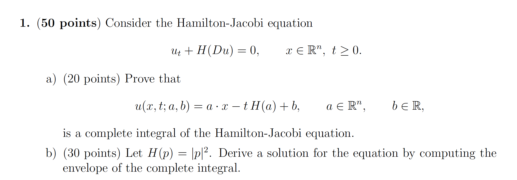 1 50 Points Consider The Hamilton Jacobi Equati Chegg Com