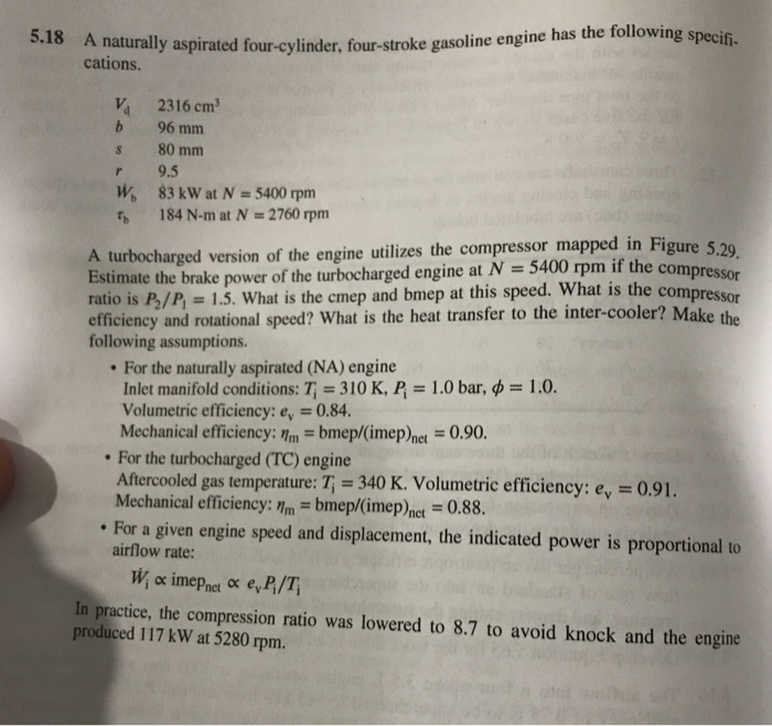 Solved 5.18 A naturally aspirated four-cylinder, four-stroke | Chegg.com
