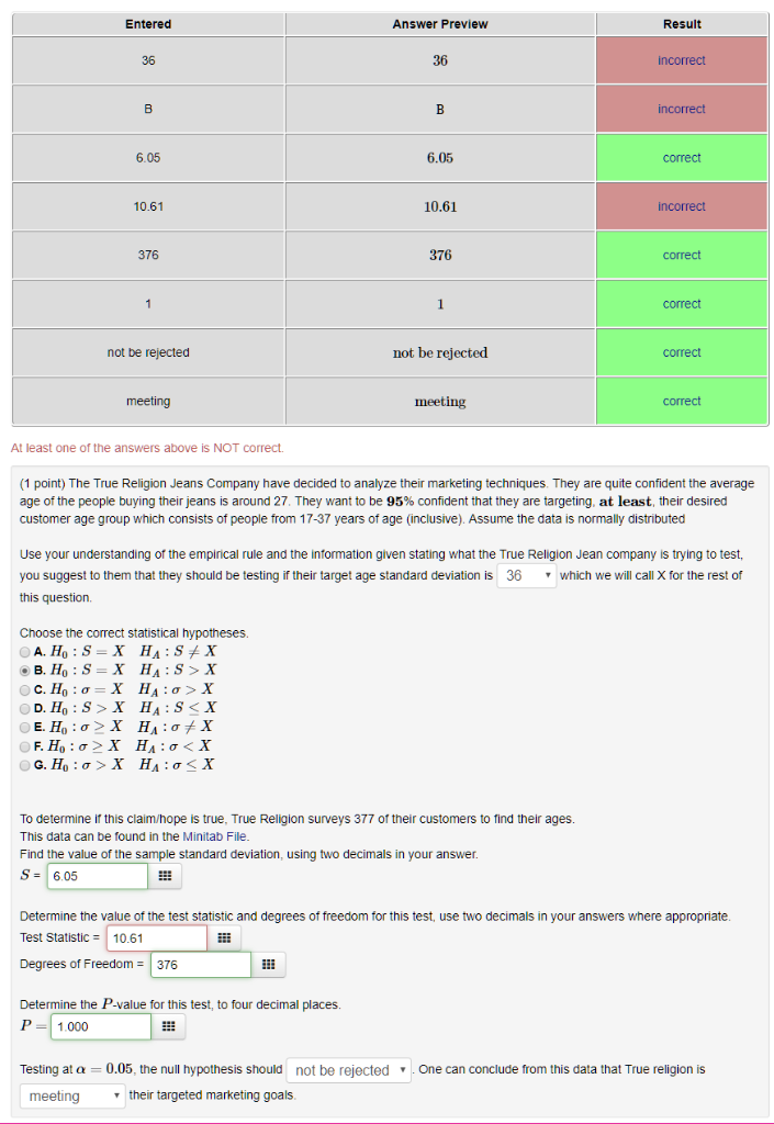 Solved Entered Answer Preview Result 36 36 8 6.05 6.05 | Chegg.com