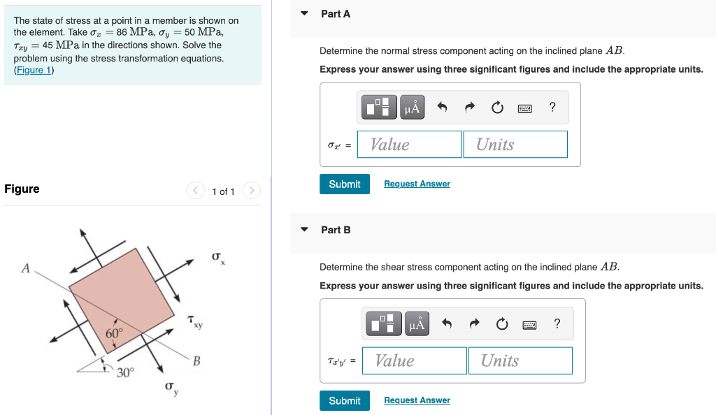 Solved The State Of Stress At A Point In A Member Is Shown | Chegg.com