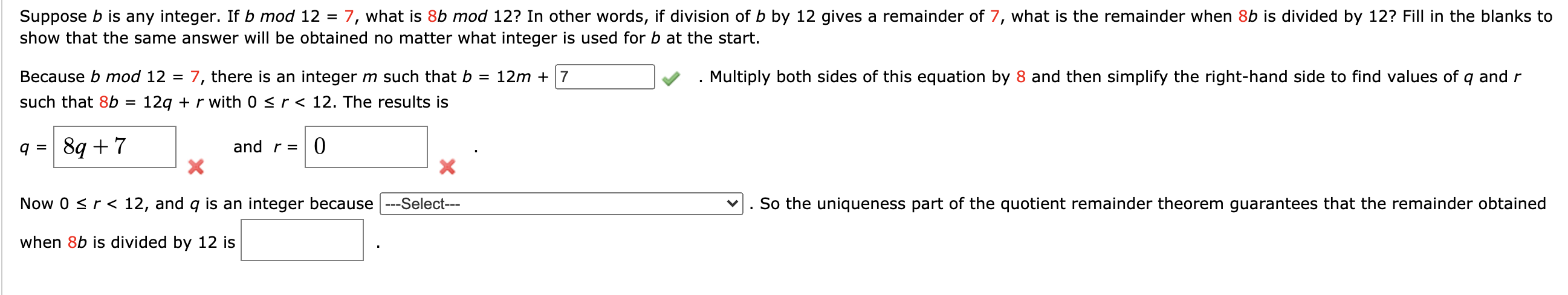 Suppose B Is Any Integer. If B Mod 12 = 7, What Is 8b | Chegg.com