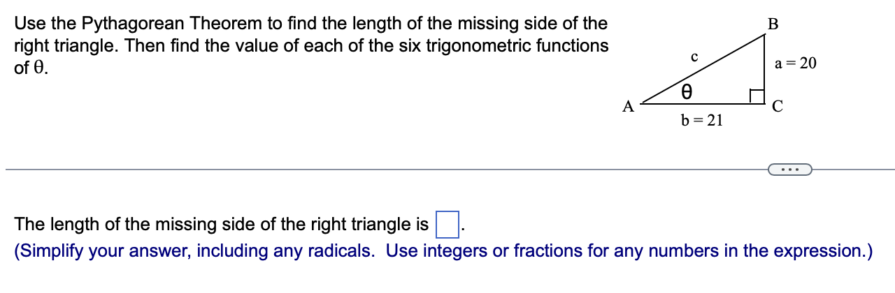 Solved Use the Pythagorean Theorem to find the length of the | Chegg.com