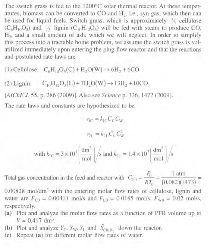 The switch grass is fed to the 1200°C solar thermal | Chegg.com