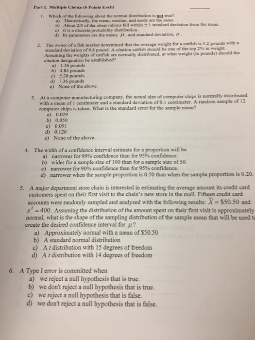 Solved Part I. Multiple Choice (6 Points Each) 1. Which of | Chegg.com