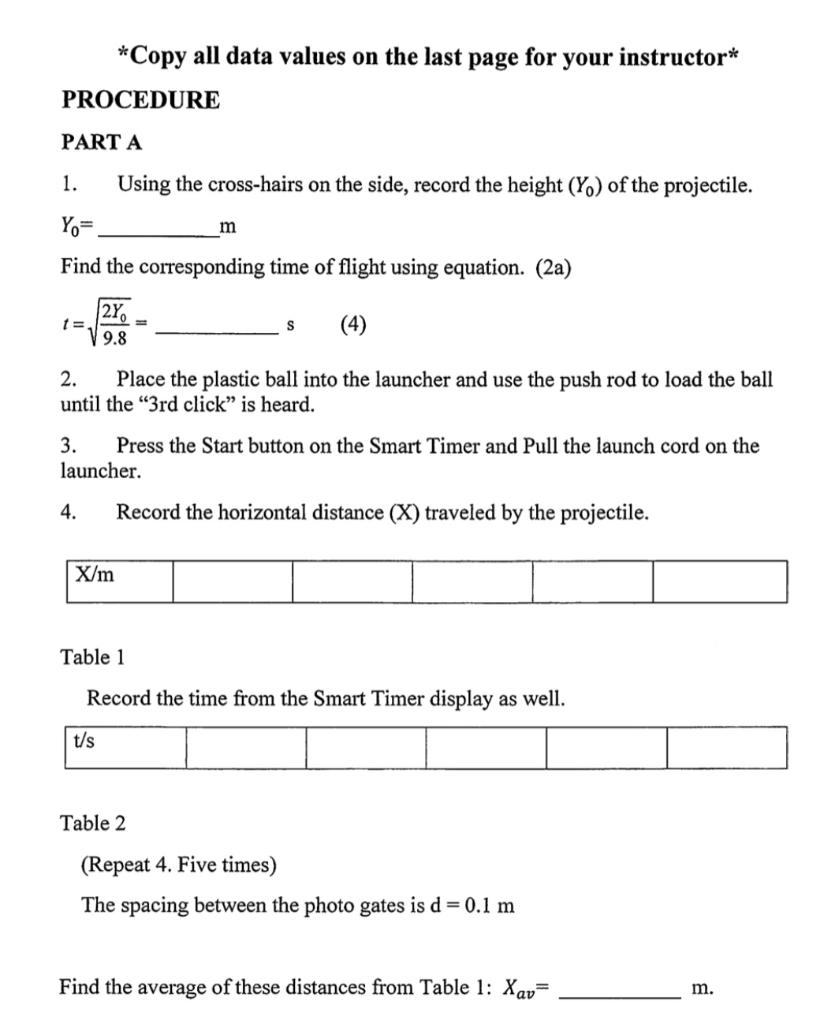 Solved Projectile Motion Physics 2053/2048L Purpose The | Chegg.com