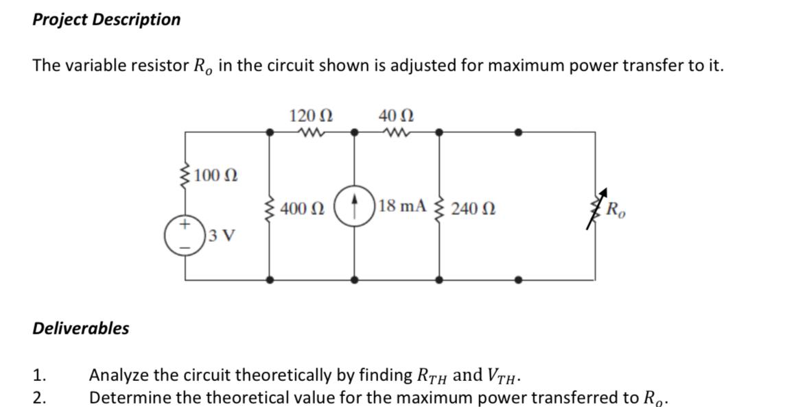 Solved The Variable Resistor Ro In The Circuit Shown Is | Chegg.com