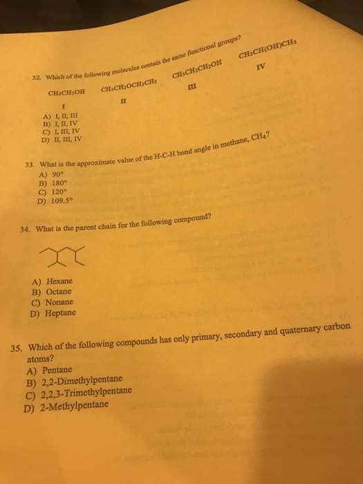 Solved Which Of The Following Molecules Contain The Same