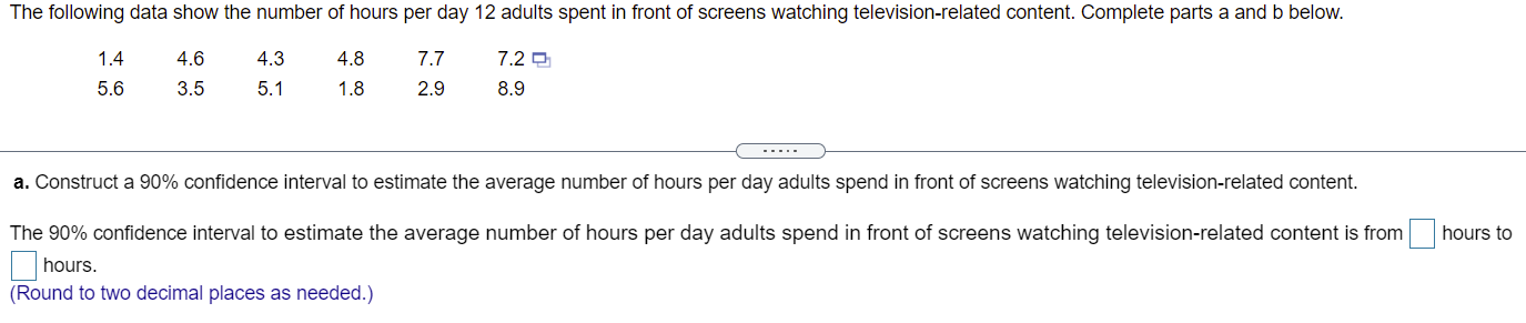 Solved The following data show the number of hours per day | Chegg.com