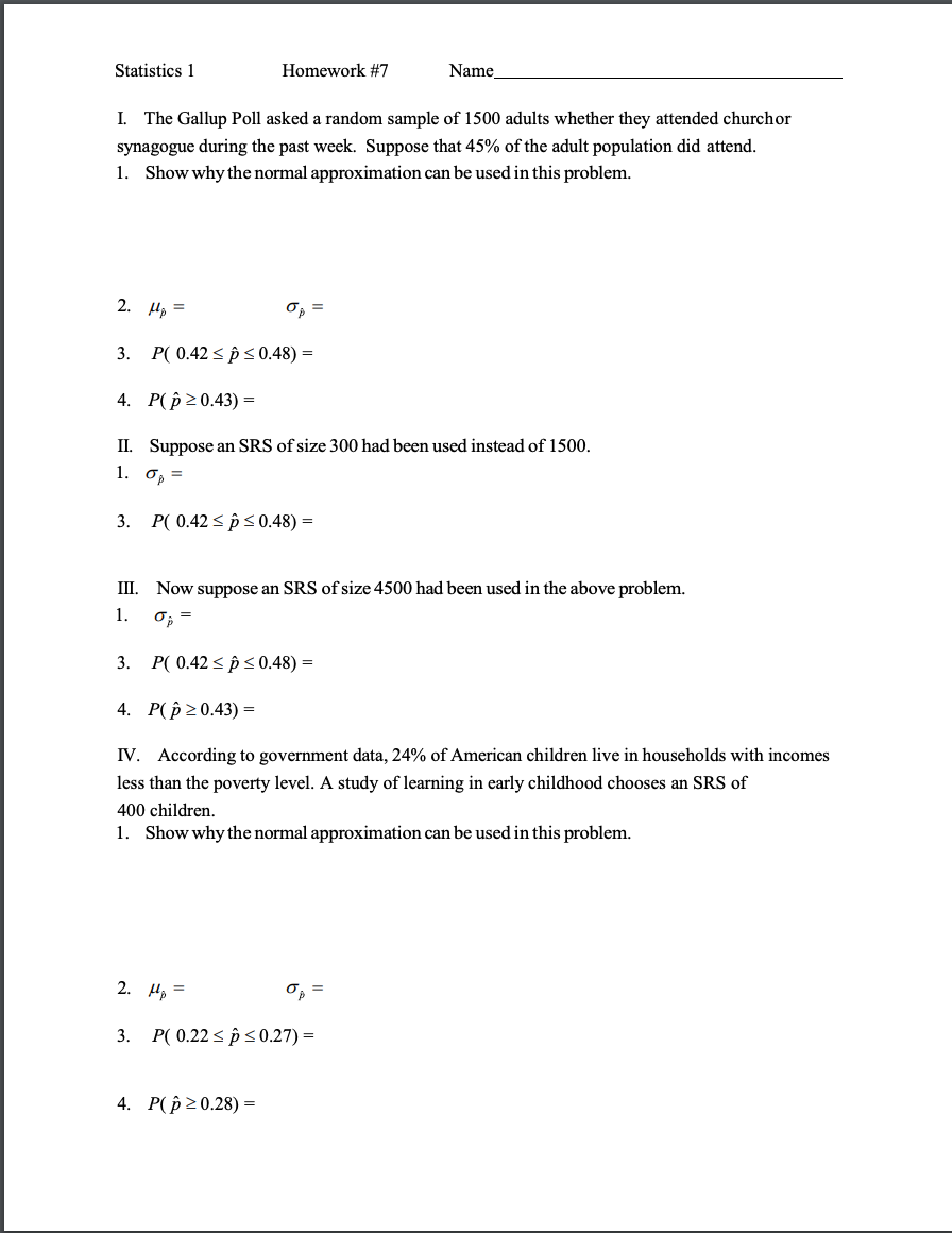 Solved Statistics 1 Homework #7 Name 1. The Gallup Poll | Chegg.com