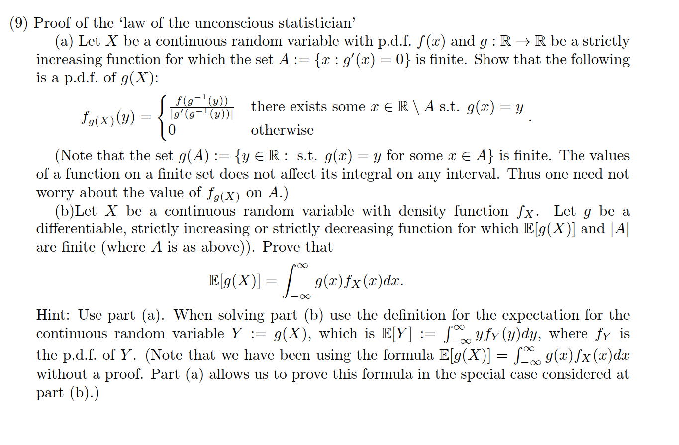Solved (9) Proof of the 'law of the unconscious