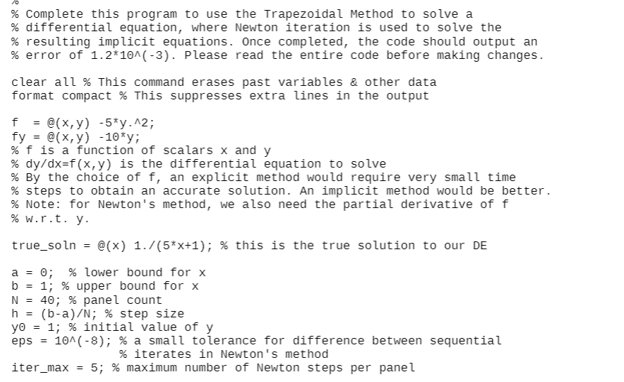 % Complete this program to use the Trapezoidal Method | Chegg.com