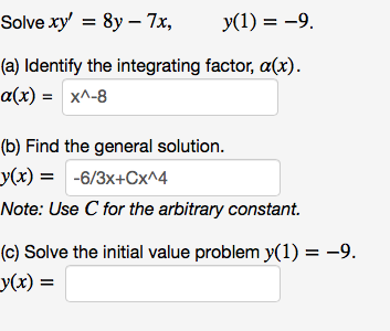 Solved (1 point) Solve 4xy 20y-x-9, y(1)--6 (a) Identify the | Chegg.com