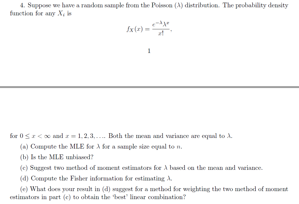 Solved 4. Suppose we have a random sample from the Poisson | Chegg.com