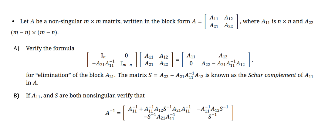 Solved - Let A be a non-singular m×m matrix, written in the | Chegg.com