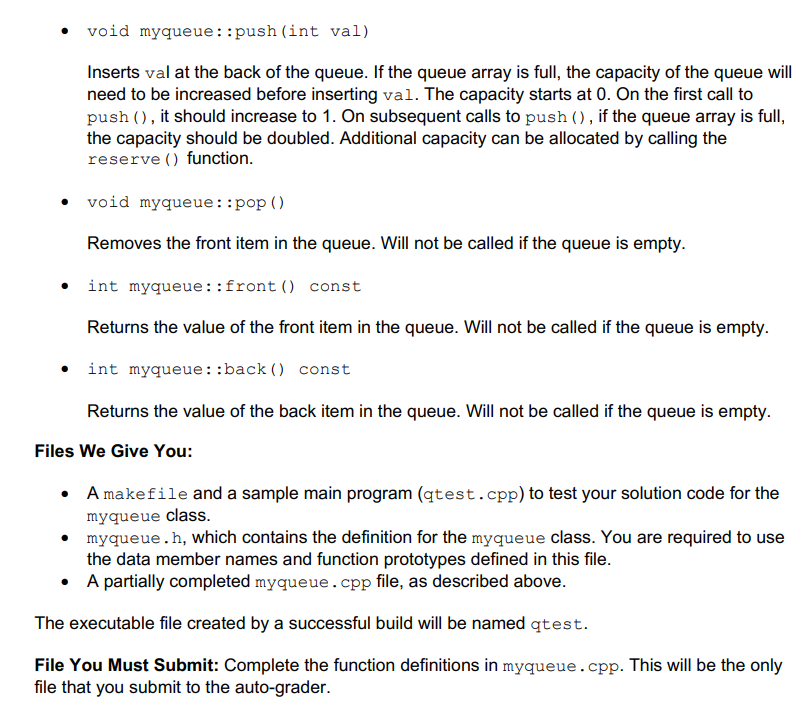 Solved Lab Project: Array Implementation of a Queue Provide | Chegg.com