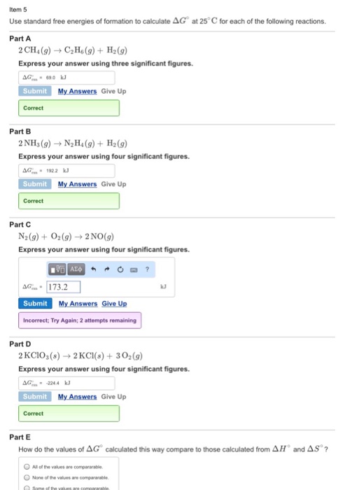 Solved Item Use Standard Free Energies Of Formation To Chegg Com