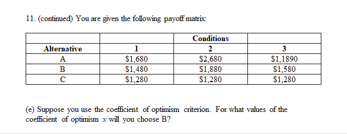 Solved 11. [15 marks] You are given the following payoff | Chegg.com
