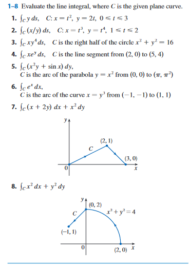 Solved 1-8 Evaluate the line integral, where is the given | Chegg.com