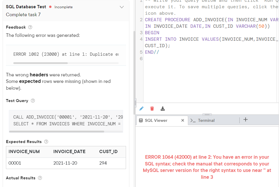 Solved Task 7: Create the ADD_INVOICE procedure to add rows | Chegg.com