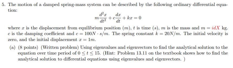 Solved m 5. The motion of a damped spring-mass system can be | Chegg.com