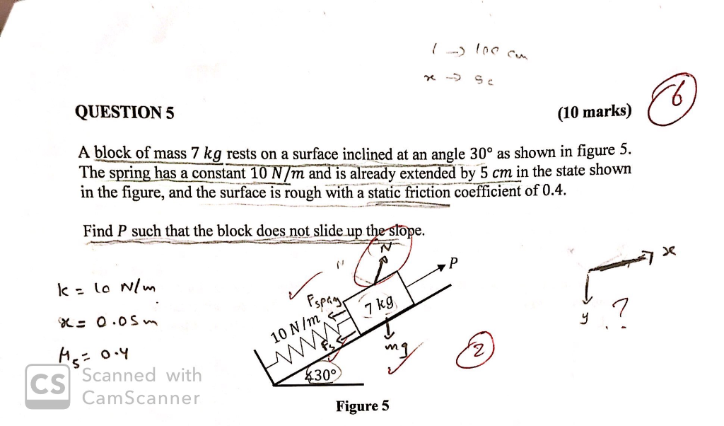 Solved 1 )Ine com resc QUESTION 5 (10 marks) A block of mass | Chegg.com