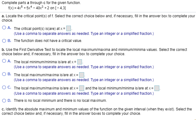 Solved Complete parts a through c for the given function. | Chegg.com