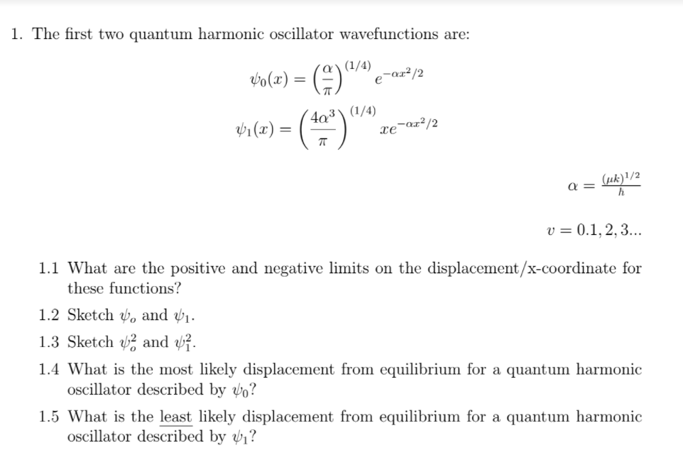 Solved 1. The first two quantum harmonic oscillator | Chegg.com