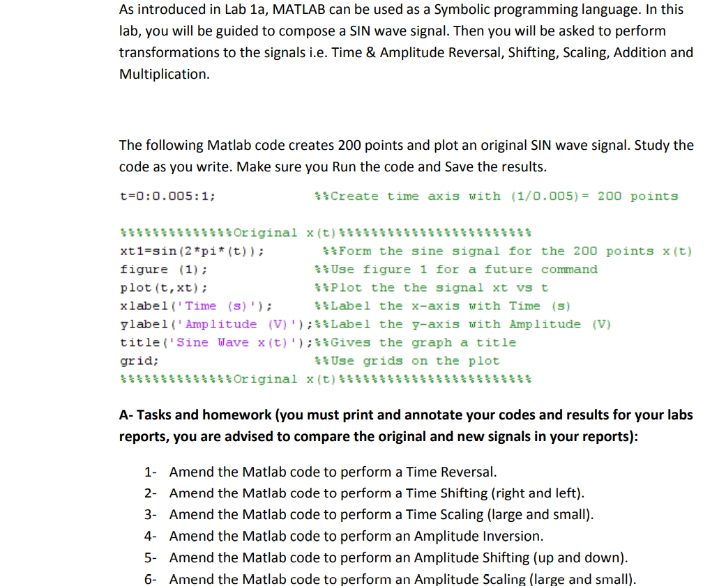 Solved As introduced in Lab 1a, MATLAB can be used as a | Chegg.com