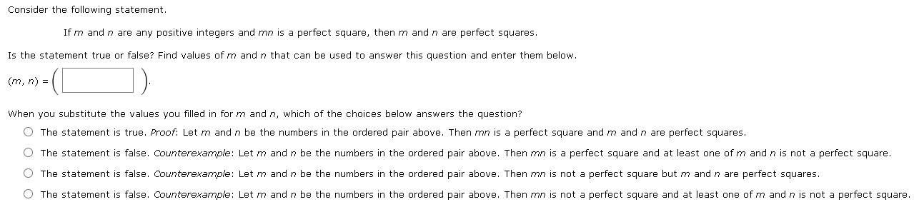 Solved Consider the following statement. If m and n are any | Chegg.com