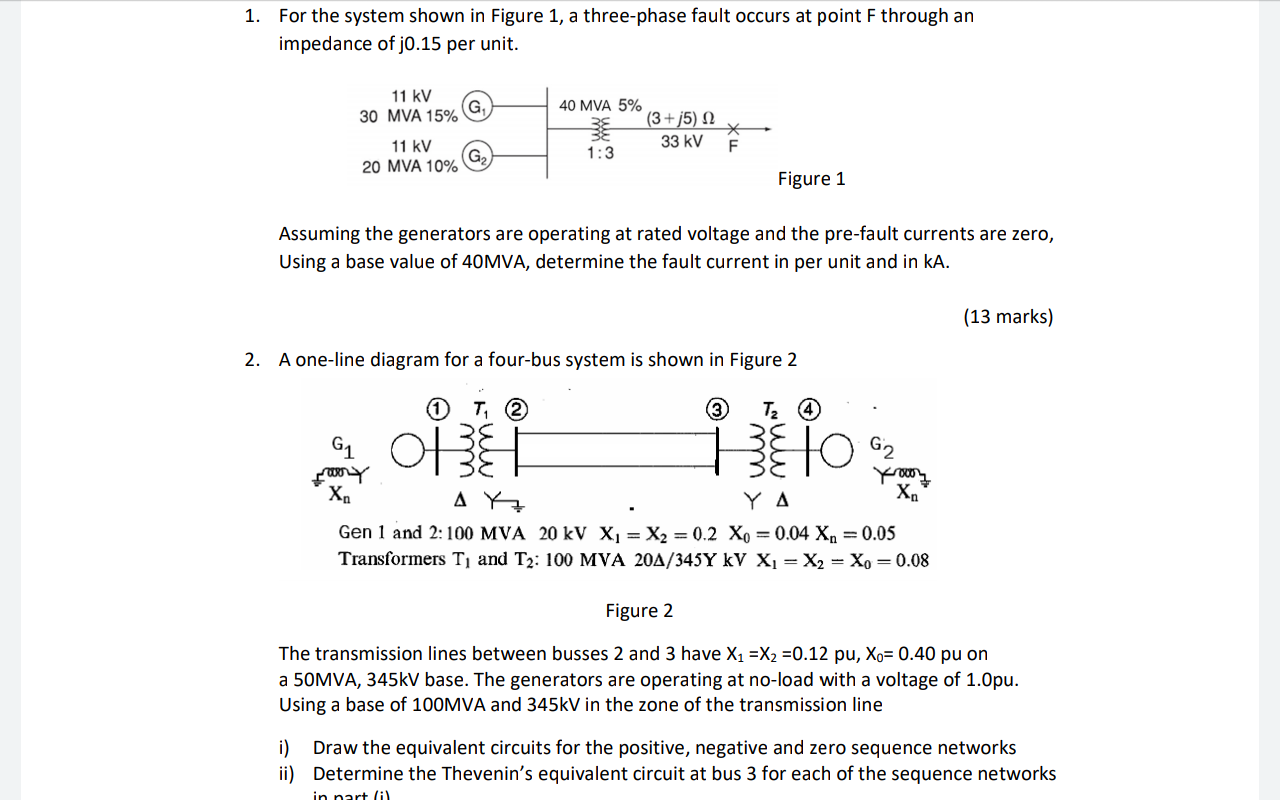 Solved 1. For the system shown in Figure 1, a three-phase | Chegg.com