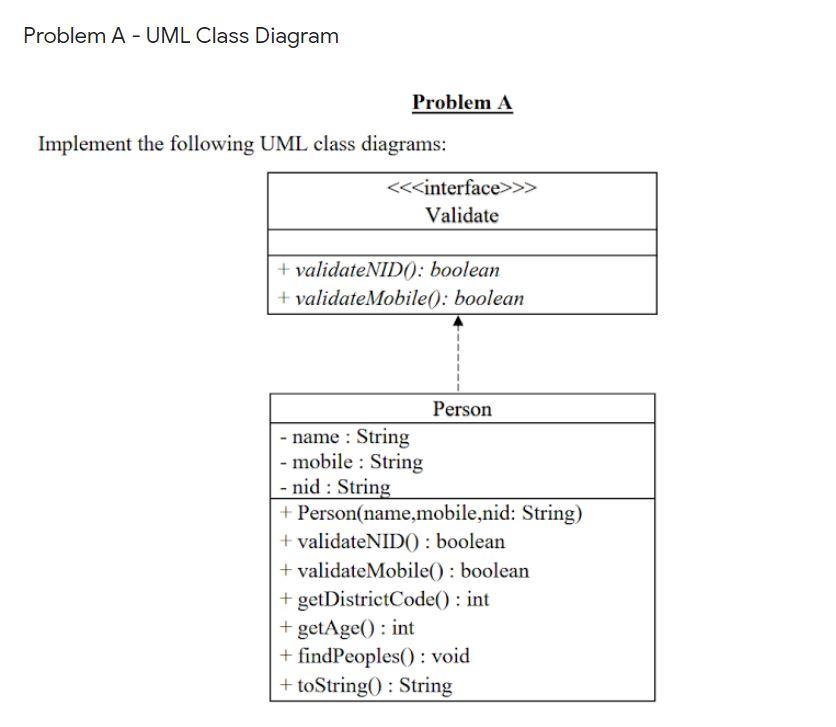 Solved Problem A - UML Class Diagram Problem A Implement The | Chegg.com