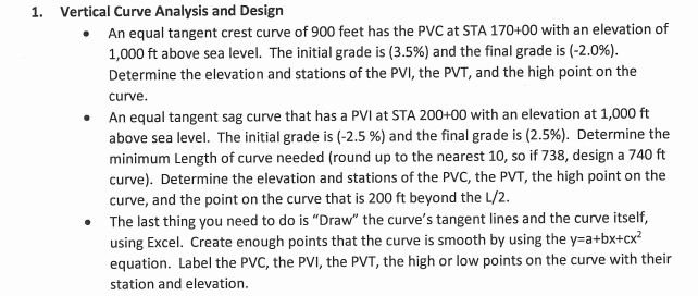 Solved 1. Vertical Curve Analysis and Design An equal | Chegg.com
