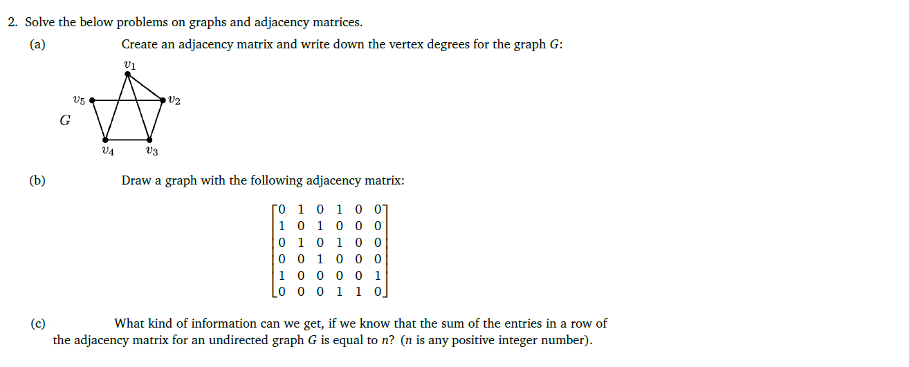 Solved 2. Solve the below problems on graphs and adjacency | Chegg.com