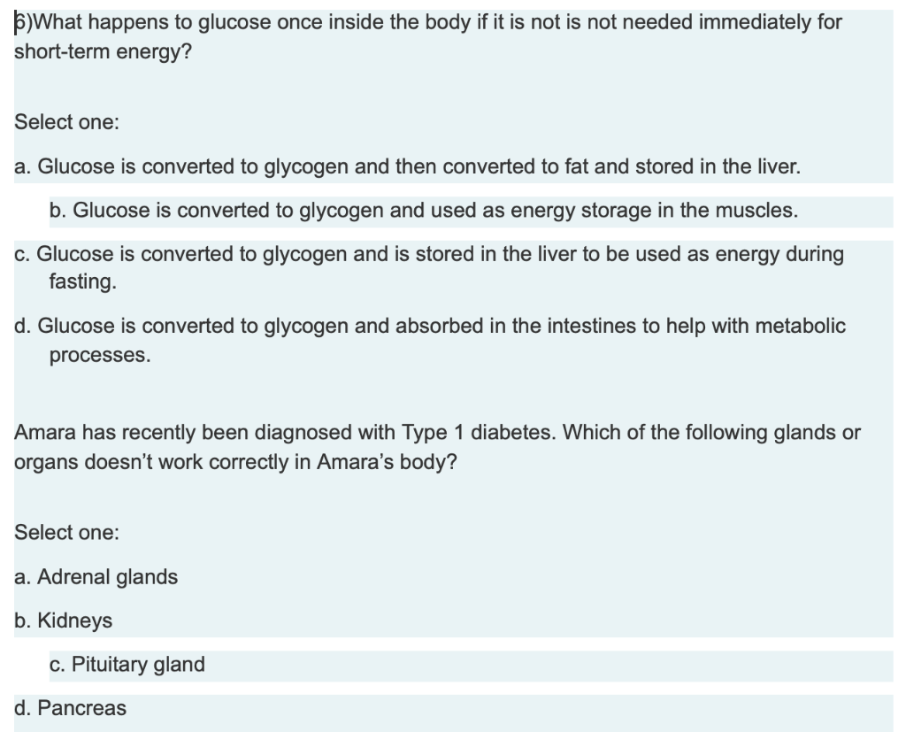 Solved Th What Happens To Glucose Once Inside The Body If Chegg Com