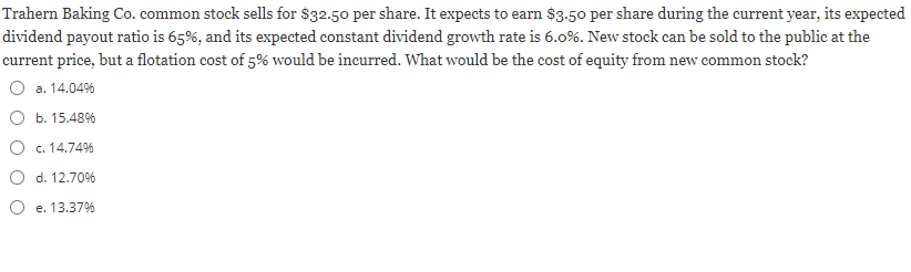 Solved Trahern Baking Co. common stock sells for $32.50 per | Chegg.com