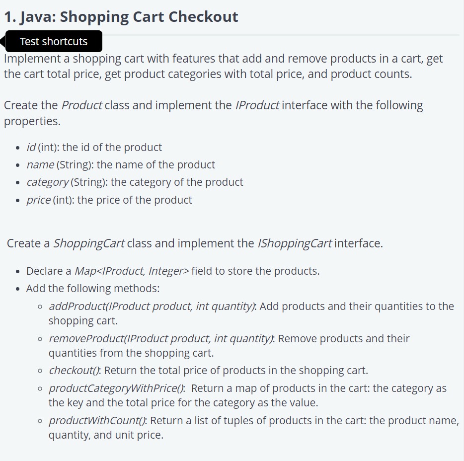 Solved Java Shopping Cart CheckoutImplement a shopping cart