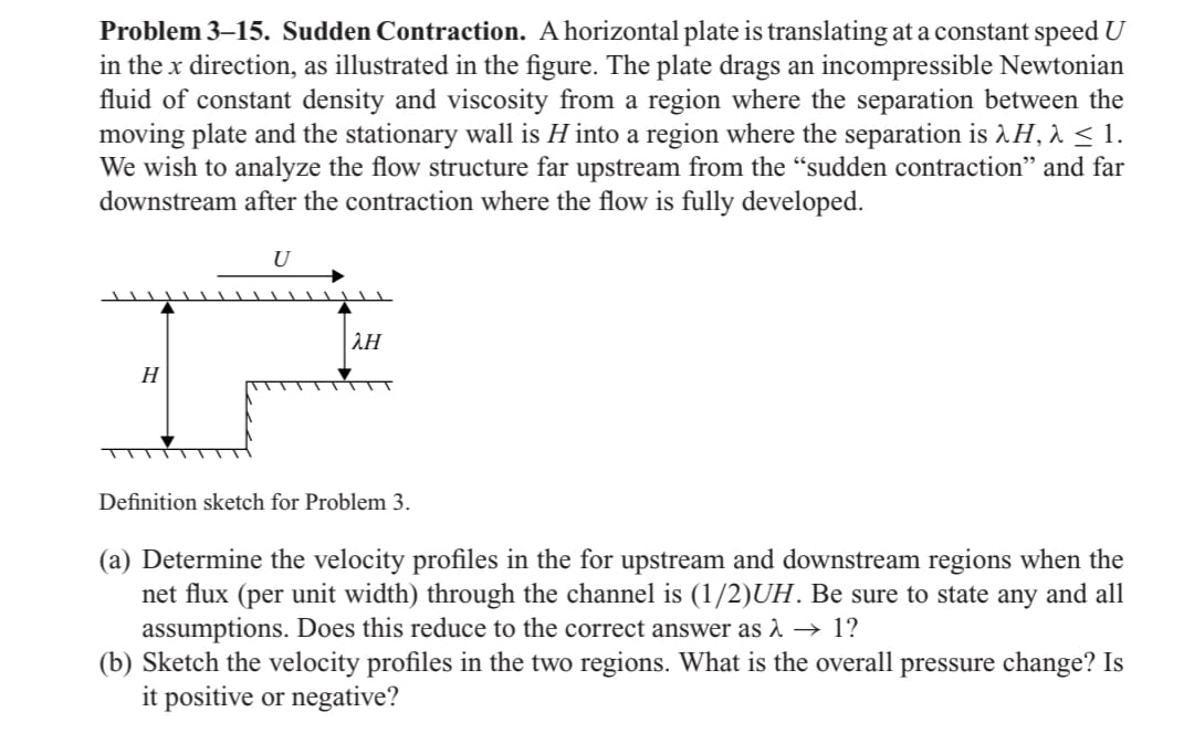 Solved Problem 3-15. Sudden Contraction. A horizontal plate | Chegg.com